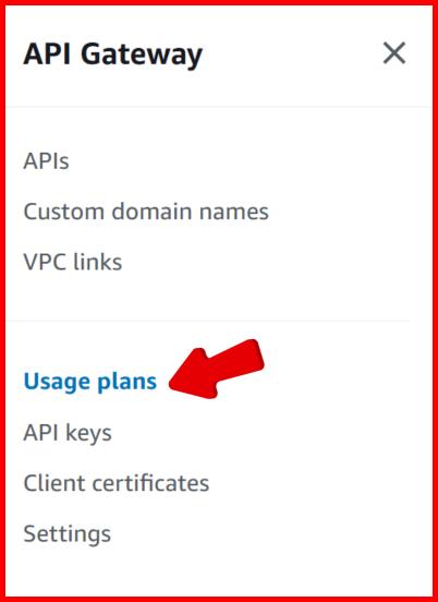 Picture showing the Usage plan menu in API gateway